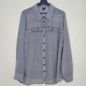 Torrid Top Womens 2X Black White Gingham Buttons LS Ruffles Boho Cottagecore